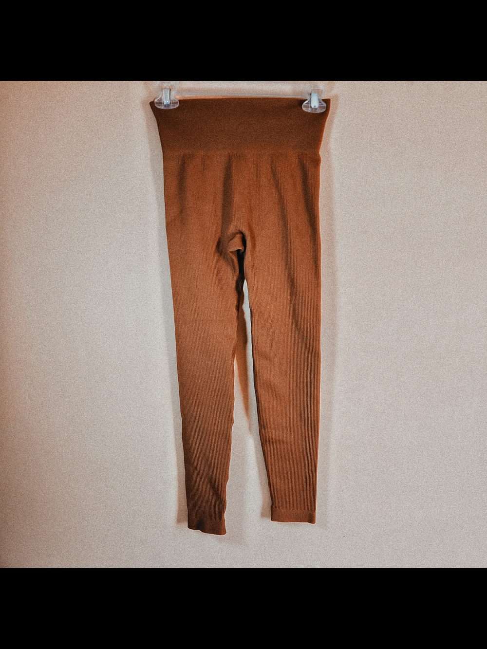 High-Waist Ribbed Leggings - Brown